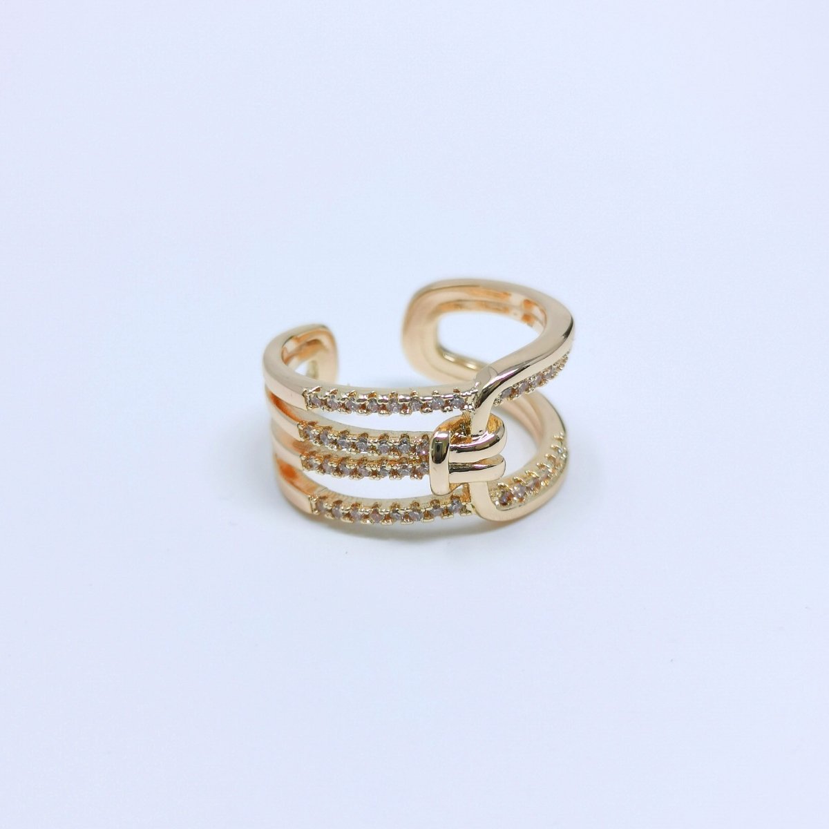 Crystal Belt Layer Gold plated Adjustable Ring R-235 - DLUXCA