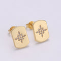 Crystal Star Flower Ornament on Golden Square Studs Earrings CZ Geometric Square Rectangle Shape Casual/Formal Daily Wear Earring Jewelry Q-256 - DLUXCA