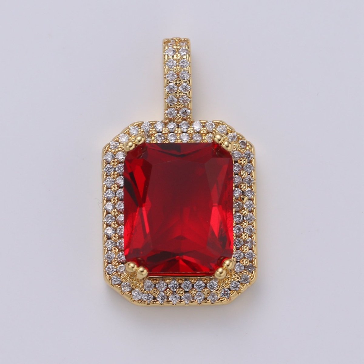 Cubic Blue, Black, Green, Pink, Red 24k Gold plated Solitaire Micro Pave Pendant, Large Emerald Diamond Cut Square Cz Stone Pendant, J-238~J-242