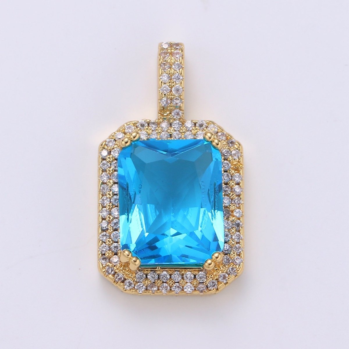 Cubic Blue, Black, Green, Pink, Red 24k Gold plated Solitaire Micro Pave Pendant, Large Emerald Diamond Cut Square Cz Stone Pendant, J-238~J-242