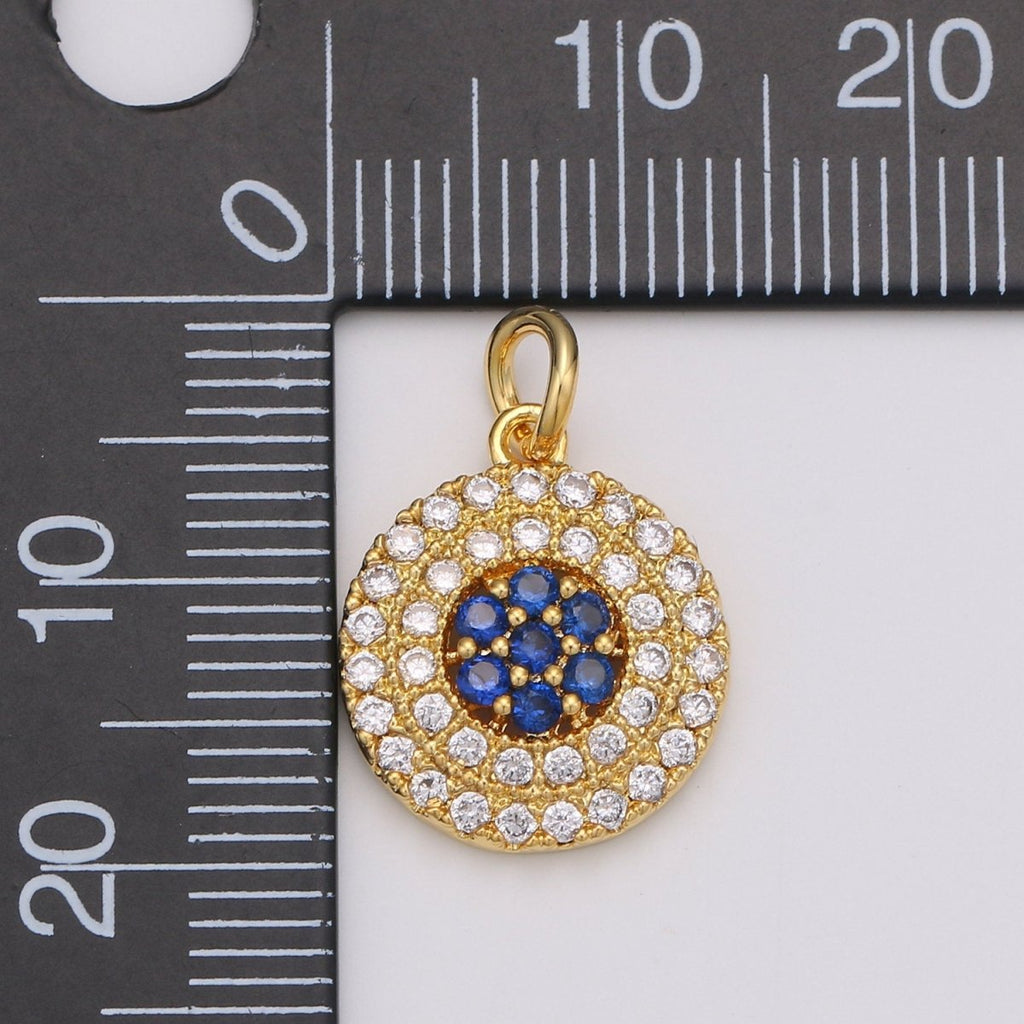 Cubic Evil eye charm Pendant, Lucky evil eye Pendant, Gold evil eye charms Micro Pave Evil Eye Charm in 14k gold plated D-193 - DLUXCA