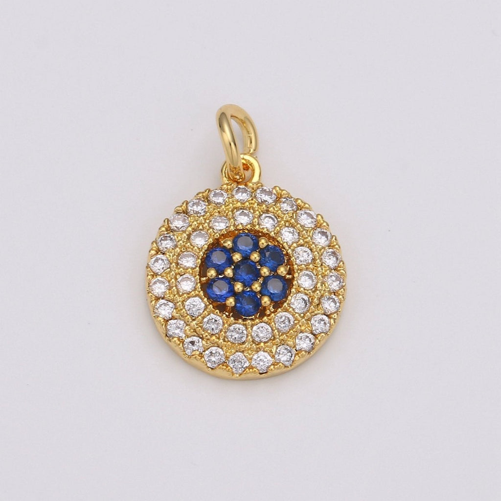 Cubic Evil eye charm Pendant, Lucky evil eye Pendant, Gold evil eye charms Micro Pave Evil Eye Charm in 14k gold plated D-193 - DLUXCA