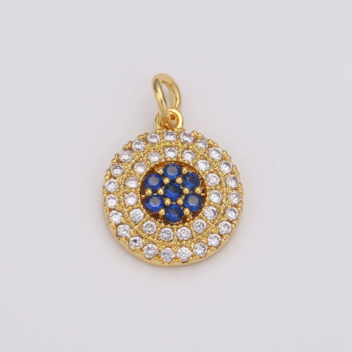 Cubic Evil eye charm Pendant, Lucky evil eye Pendant, Gold evil eye charms Micro Pave Evil Eye Charm in 14k gold plated D-193 - DLUXCA