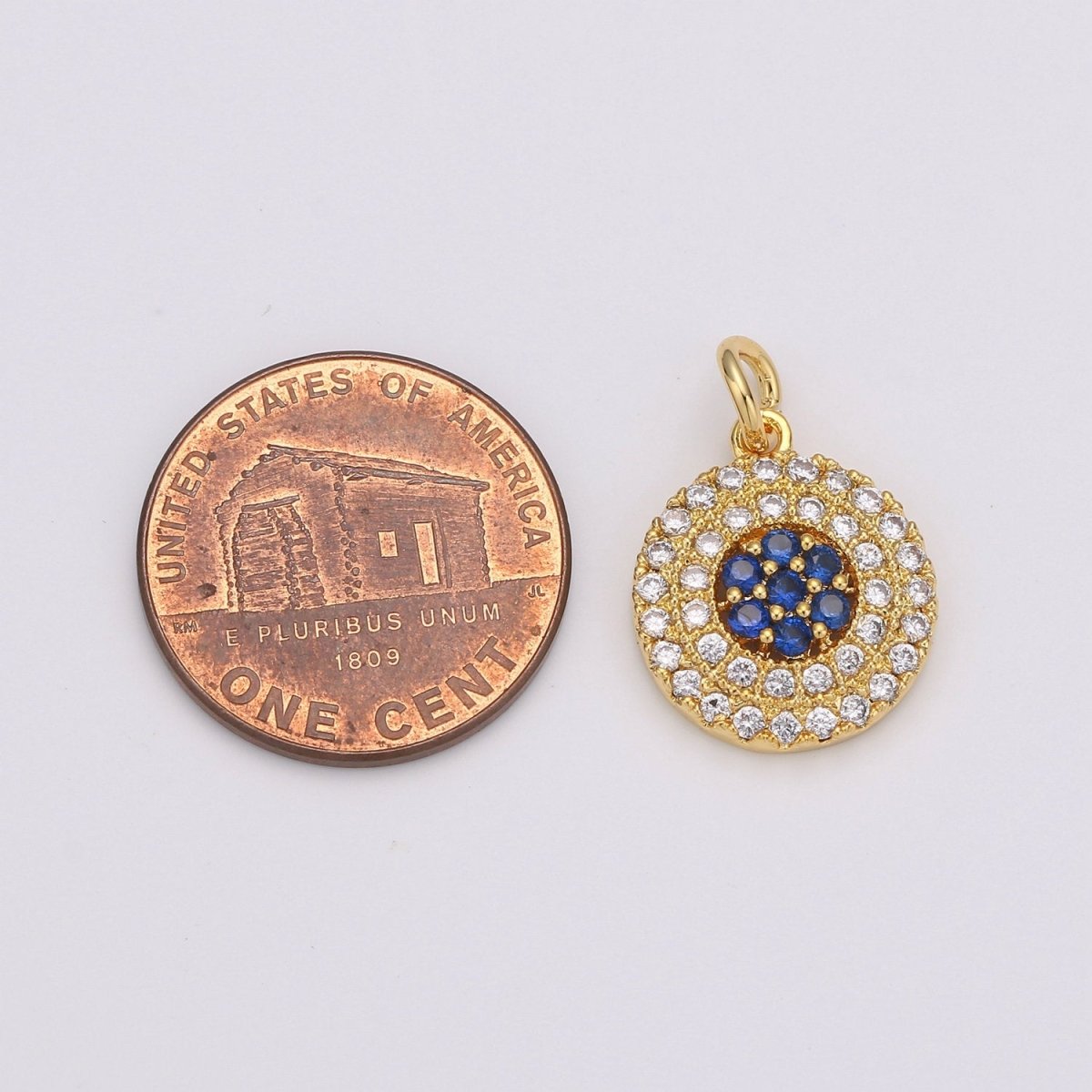 Cubic Evil eye charm Pendant, Lucky evil eye Pendant, Gold evil eye charms Micro Pave Evil Eye Charm in 14k gold plated D-193 - DLUXCA