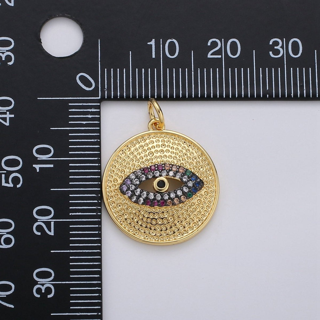 Cubic Evil Eye charm Pendant, Micro Pave Eye Medallion charms, Dainty Amulet pendant Jewelry in 14k Gold plated D-199 - DLUXCA