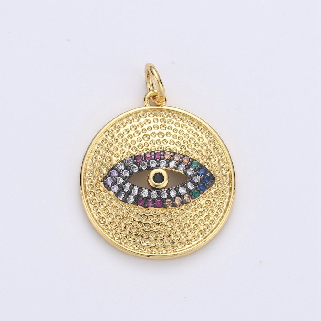 Cubic Evil Eye charm Pendant, Micro Pave Eye Medallion charms, Dainty Amulet pendant Jewelry in 14k Gold plated D-199 - DLUXCA