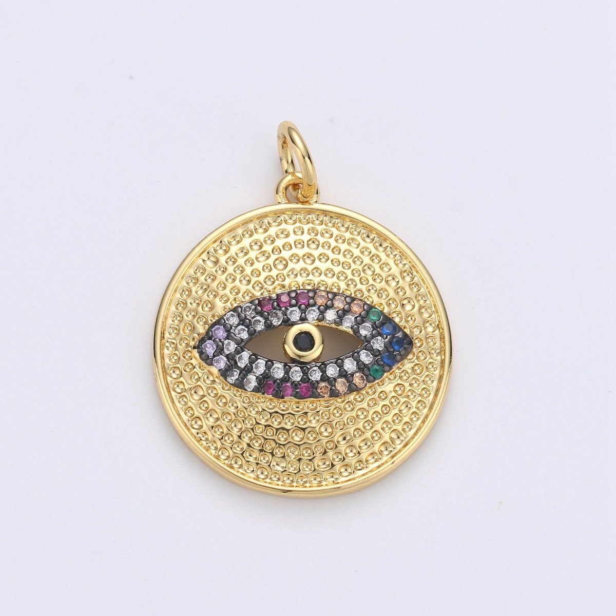 Cubic Evil Eye charm Pendant, Micro Pave Eye Medallion charms, Dainty Amulet pendant Jewelry in 14k Gold plated D-199 - DLUXCA
