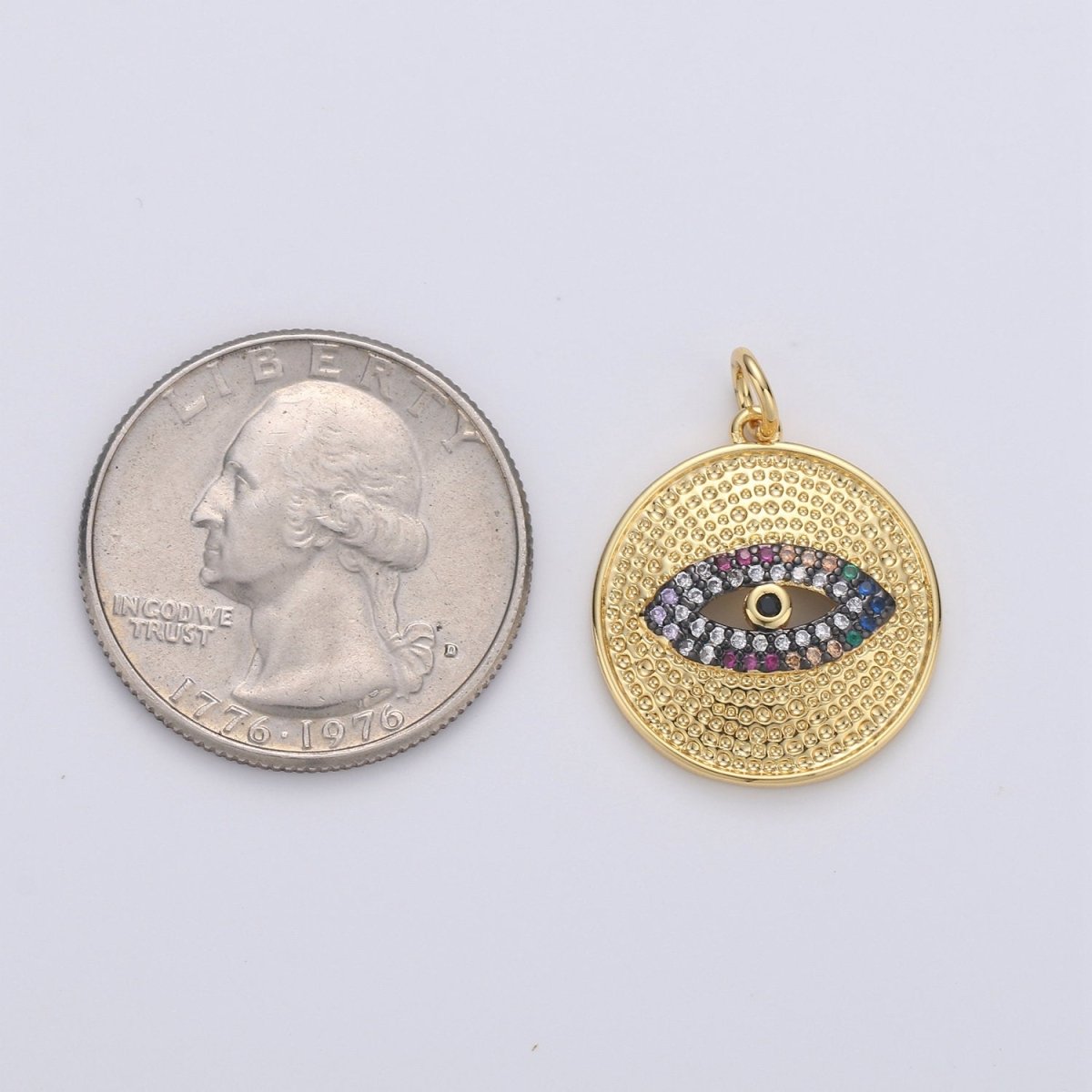 Cubic Evil Eye charm Pendant, Micro Pave Eye Medallion charms, Dainty Amulet pendant Jewelry in 14k Gold plated D-199 - DLUXCA