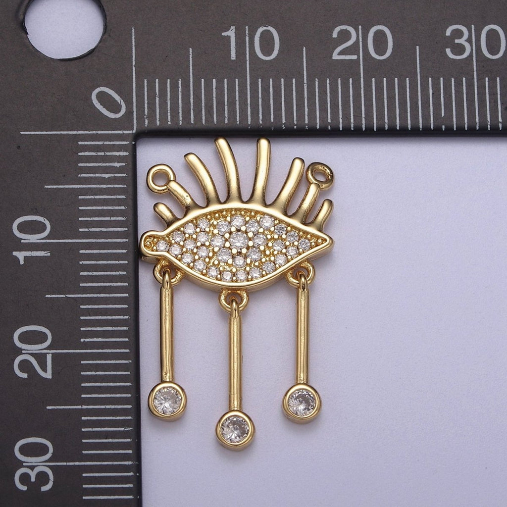 Cubic Gold plated Eye Charm Connector for Dangle Pendant Necklace Double bail F-678 - DLUXCA