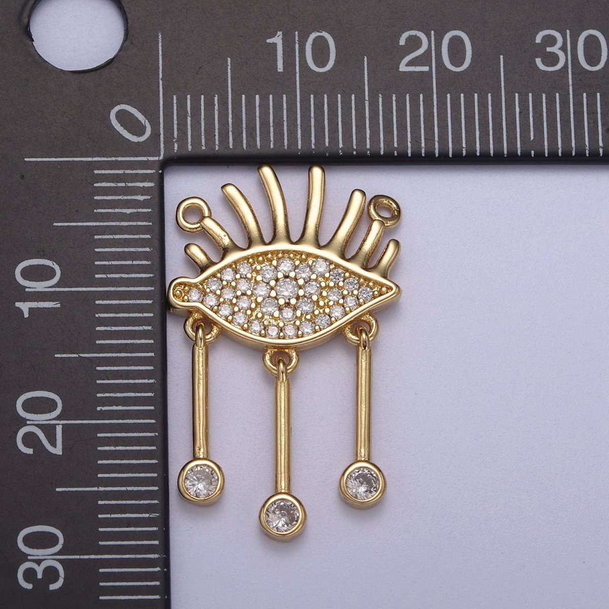Cubic Gold plated Eye Charm Connector for Dangle Pendant Necklace Double bail F-678 - DLUXCA