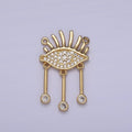 Cubic Gold plated Eye Charm Connector for Dangle Pendant Necklace Double bail F-678 - DLUXCA