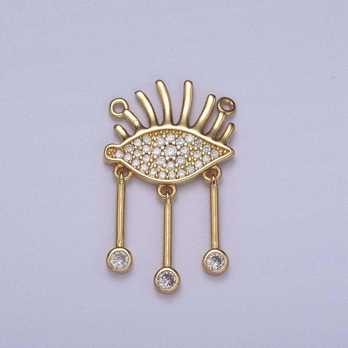 Cubic Gold plated Eye Charm Connector for Dangle Pendant Necklace Double bail F-678 - DLUXCA