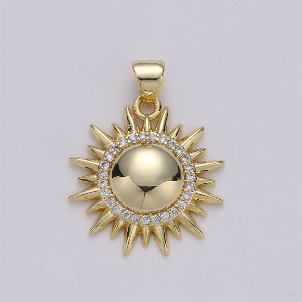 Cubic Gold plated Sun Pendant Necklace, Sun Charm Necklace, Dainty Celestial Jewelry I-591 - DLUXCA