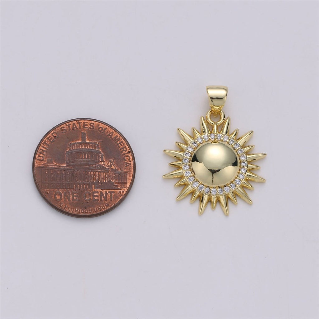 Cubic Gold plated Sun Pendant Necklace, Sun Charm Necklace, Dainty Celestial Jewelry I-591 - DLUXCA