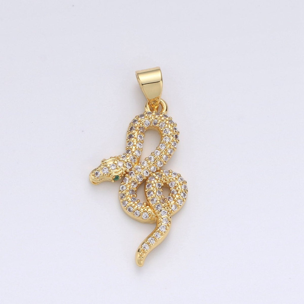 Cubic Gold snake charm Pendant, Micro Pave snake charms, Dainty pendant Jewelry in 14k Gold plated I-662 I-663 - DLUXCA
