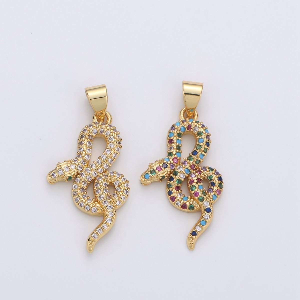 Cubic Gold snake charm Pendant, Micro Pave snake charms, Dainty pendant Jewelry in 14k Gold plated I-662 I-663 - DLUXCA