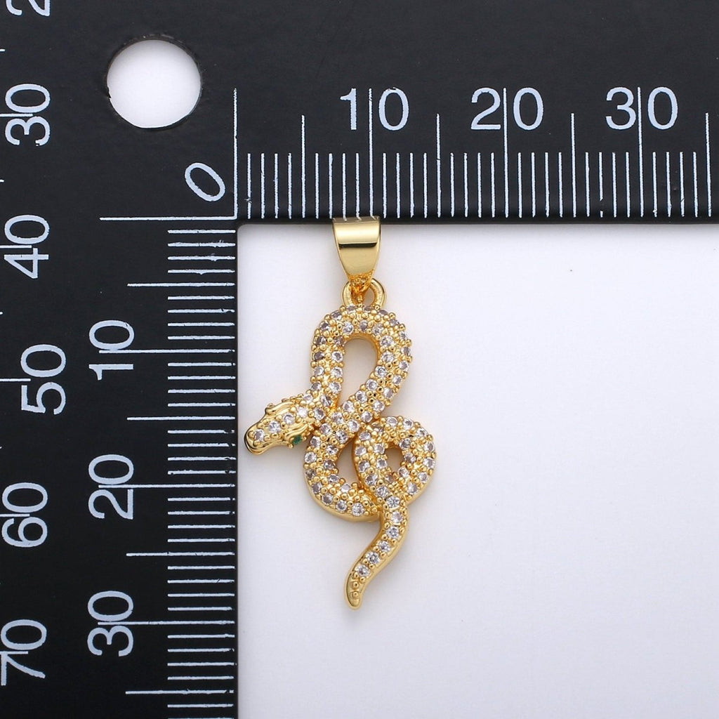 Cubic Gold snake charm Pendant, Micro Pave snake charms, Dainty pendant Jewelry in 14k Gold plated I-662 I-663 - DLUXCA
