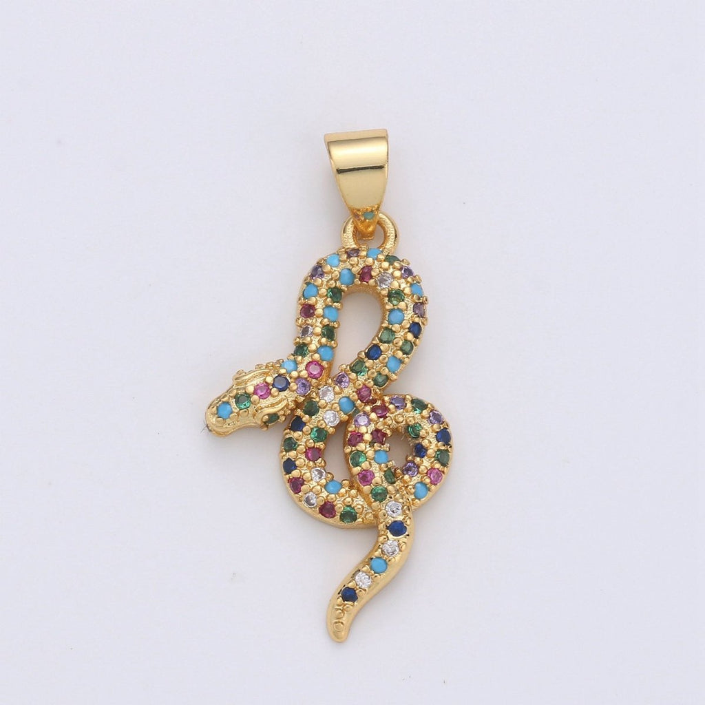 Cubic Gold snake charm Pendant, Micro Pave snake charms, Dainty pendant Jewelry in 14k Gold plated I-662 I-663 - DLUXCA
