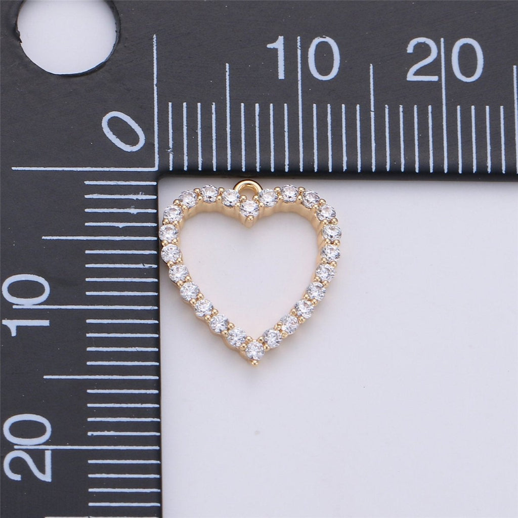 Cubic Heart Charm 15x13mm, 18 gold plated Charm Cubic zirconia, Micro Pave heart charm, Dainty heart pendant for Earring Necklace Bracelet K-141 - DLUXCA