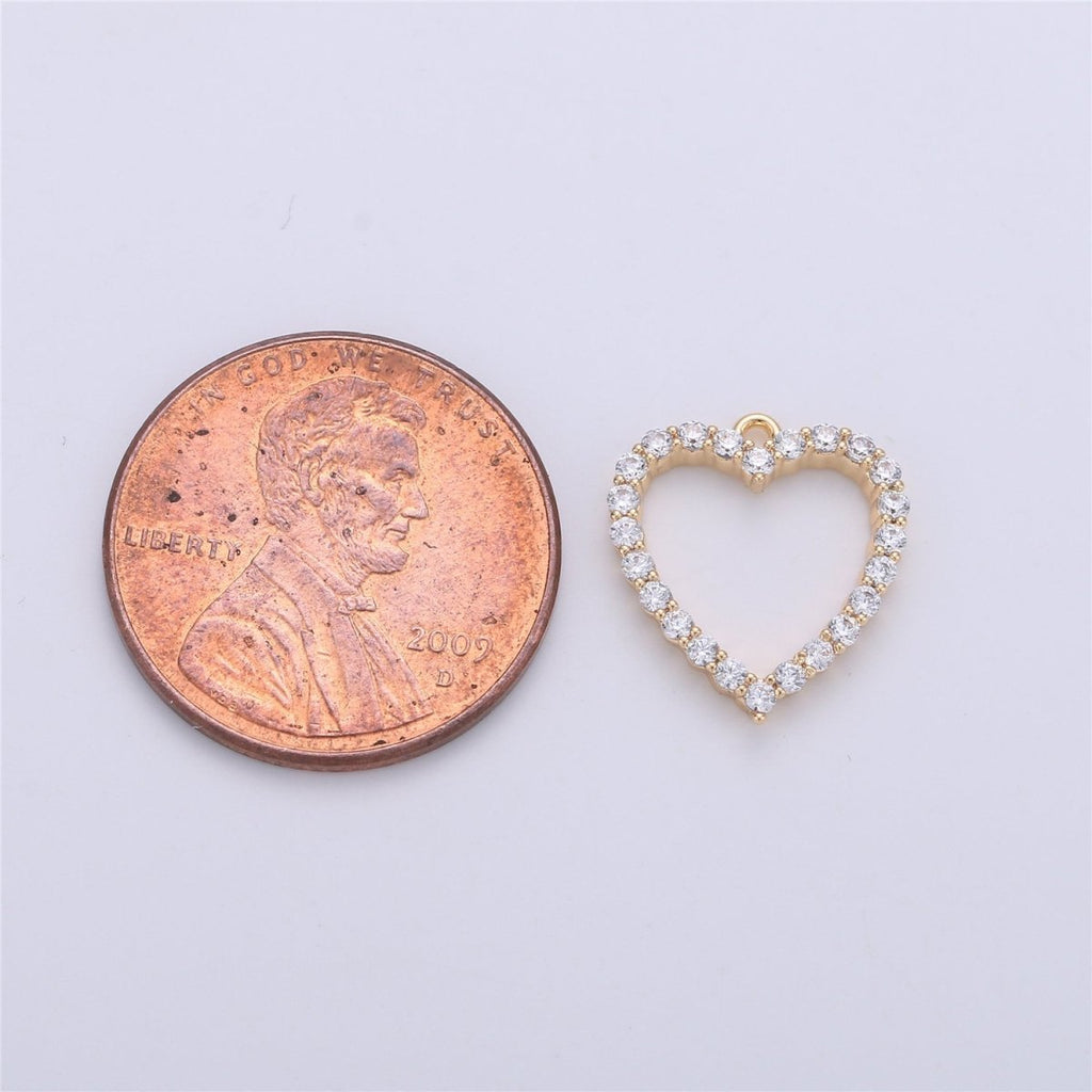 Cubic Heart Charm 15x13mm, 18 gold plated Charm Cubic zirconia, Micro Pave heart charm, Dainty heart pendant for Earring Necklace Bracelet K-141 - DLUXCA