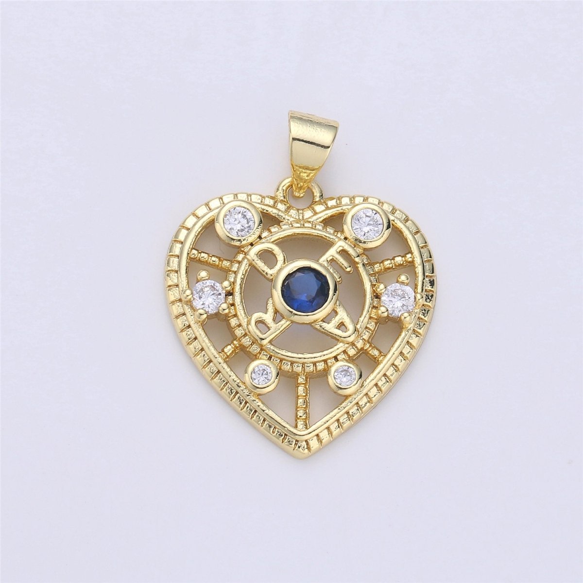 Cubic heart charm 26x21mm 14K gold plated Lead, Nickel free Heart pendant, Unique heart charm for necklace earring bracelet Supply I-359 - DLUXCA