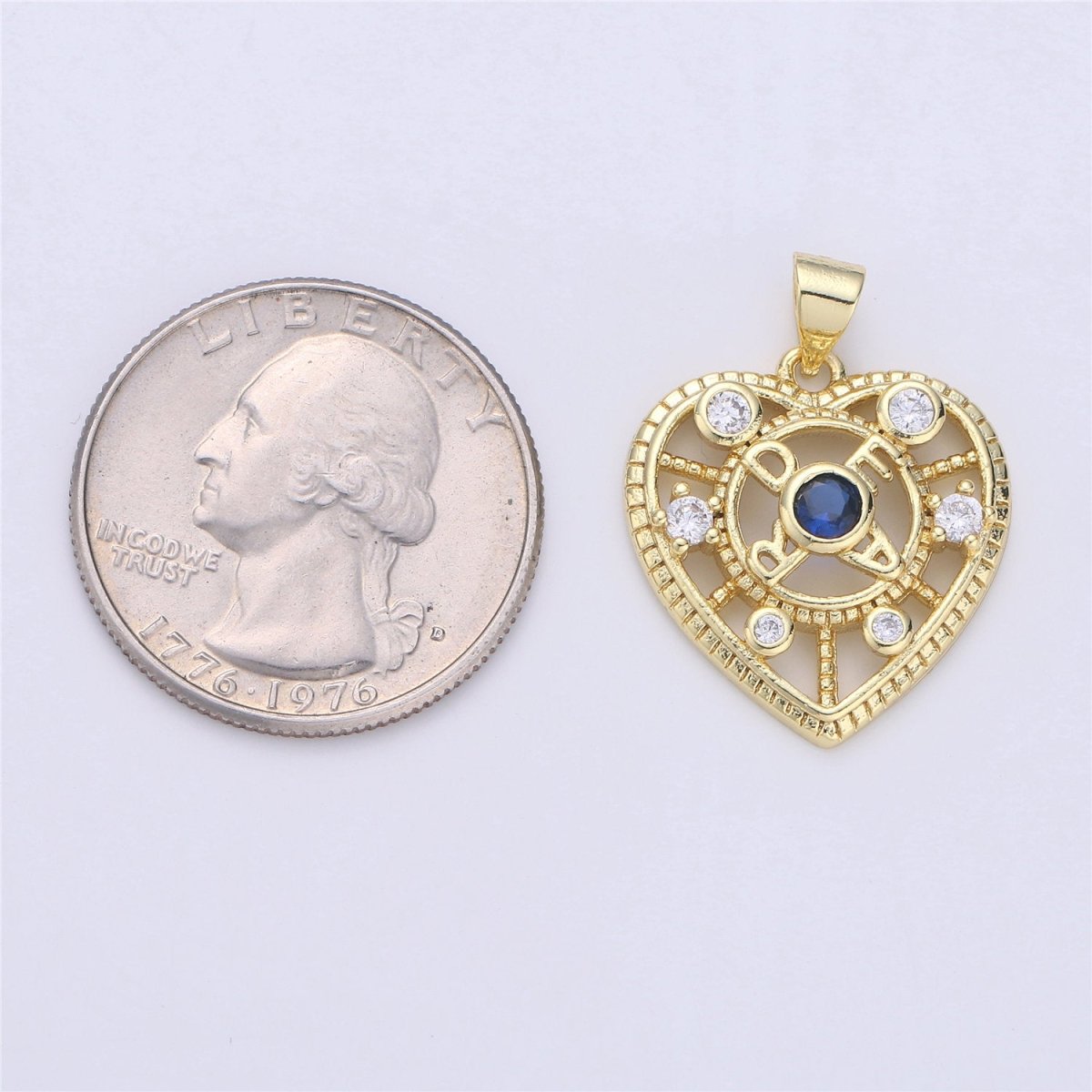 Cubic heart charm 26x21mm 14K gold plated Lead, Nickel free Heart pendant, Unique heart charm for necklace earring bracelet Supply I-359 - DLUXCA