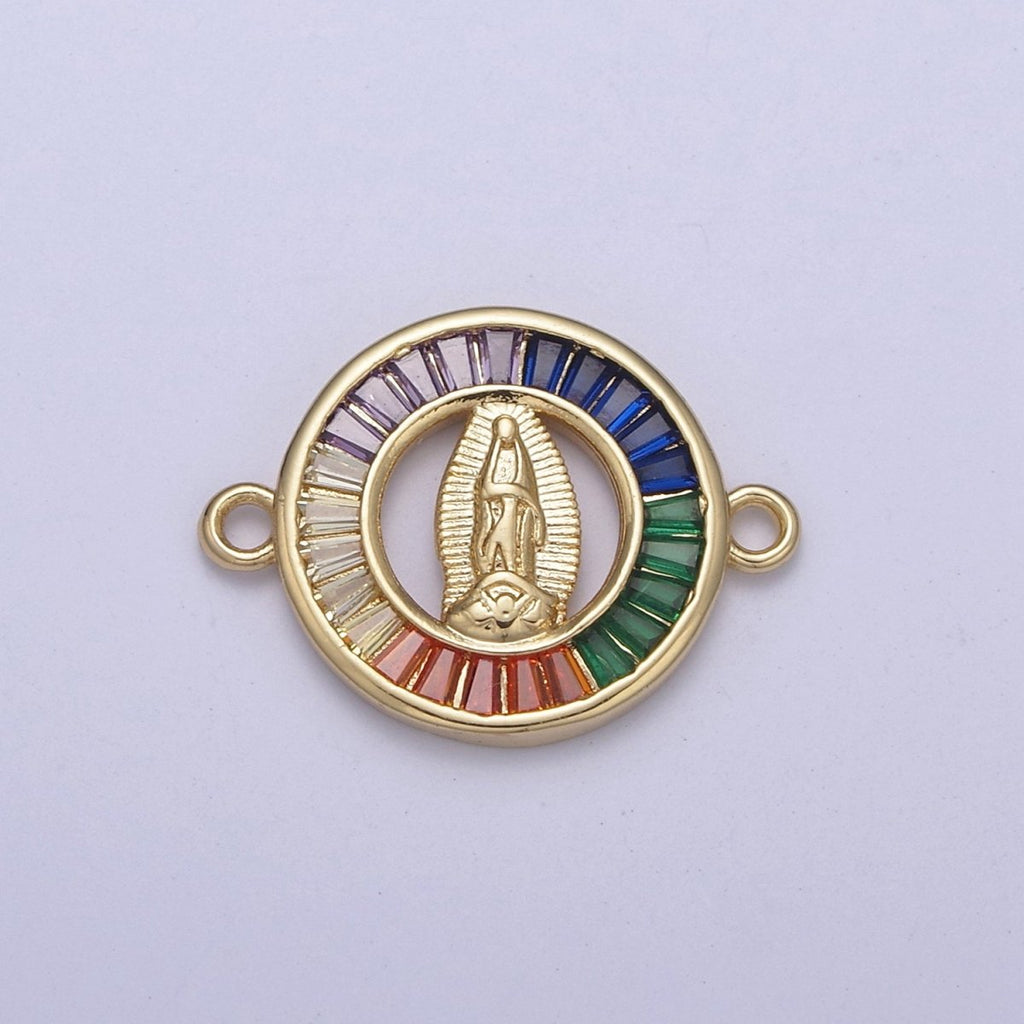 Cubic Multi Color Gold Lady Guadalupe Charm Connector for Bracelet Making Supply F-180 - DLUXCA