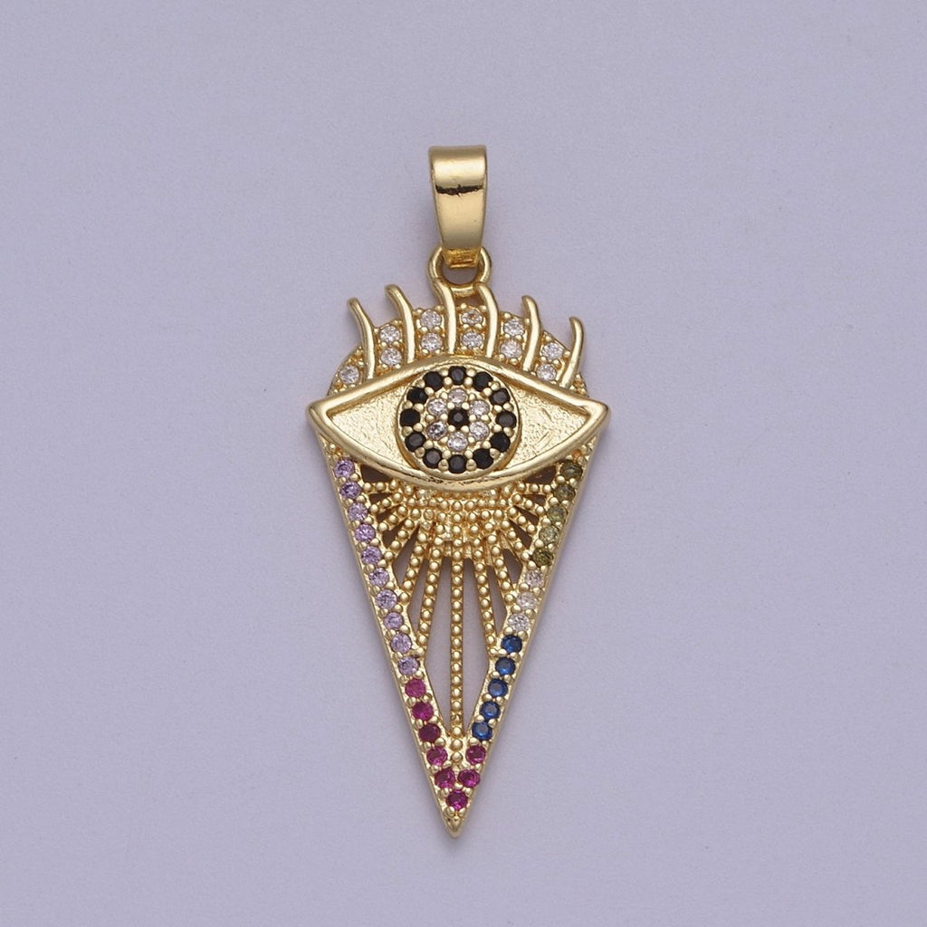 Cubic Multi Color Triangle Pendant with Evil Eye Gold plated Pendant for Amulet Talisman Jewelry Making N-597 - DLUXCA