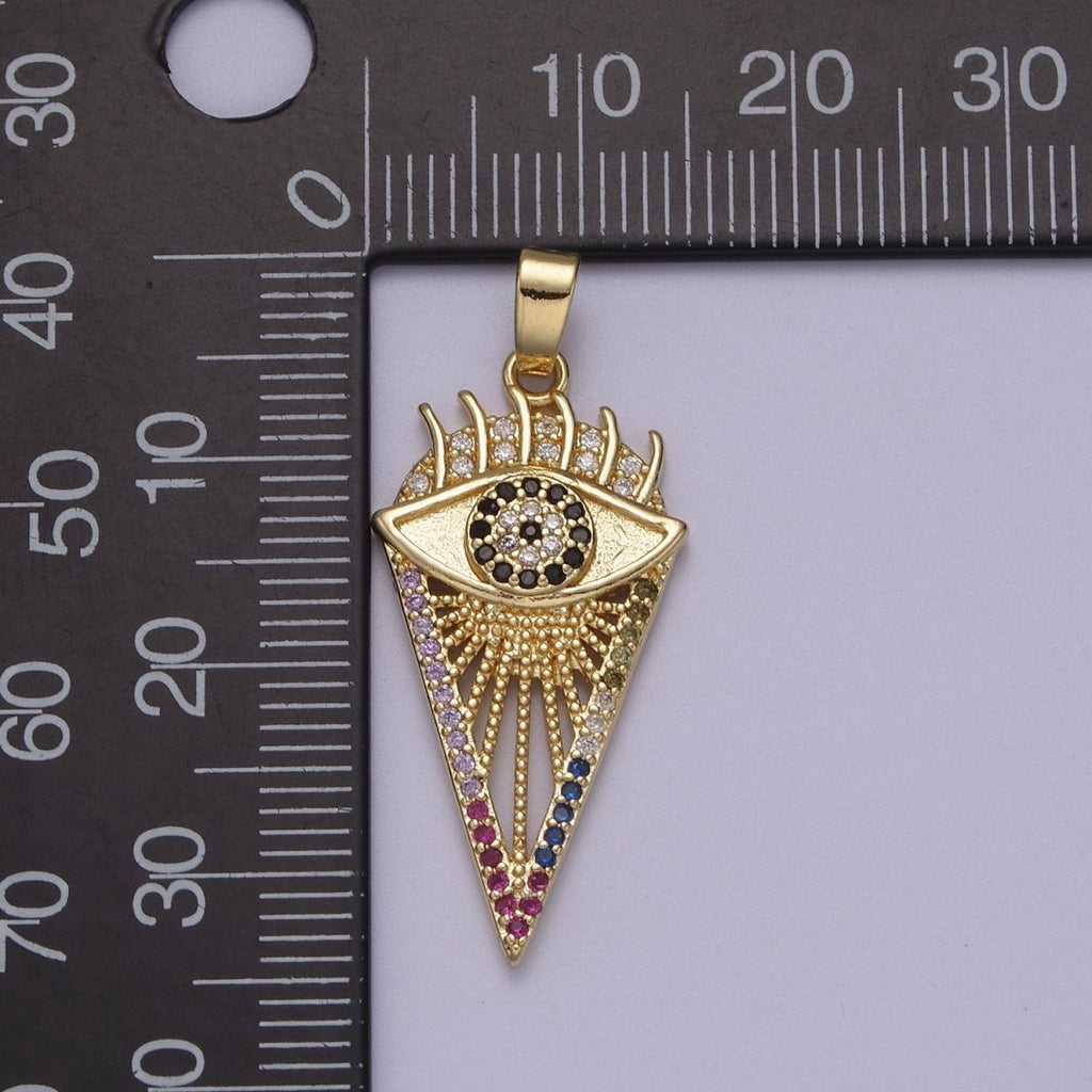 Cubic Multi Color Triangle Pendant with Evil Eye Gold plated Pendant for Amulet Talisman Jewelry Making N-597 - DLUXCA