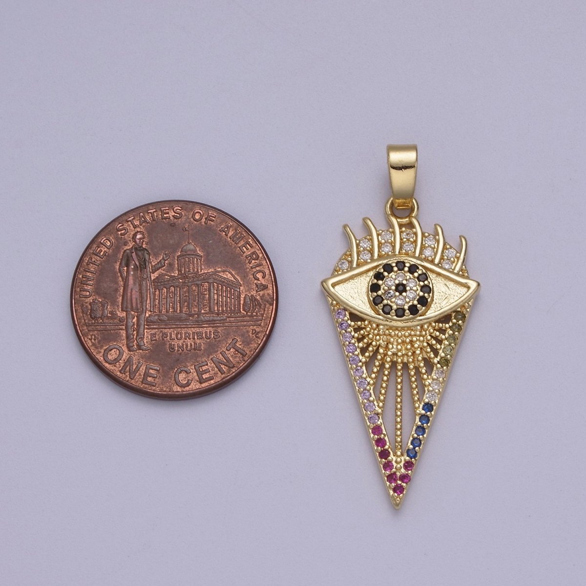 Cubic Multi Color Triangle Pendant with Evil Eye Gold plated Pendant for Amulet Talisman Jewelry Making N-597 - DLUXCA