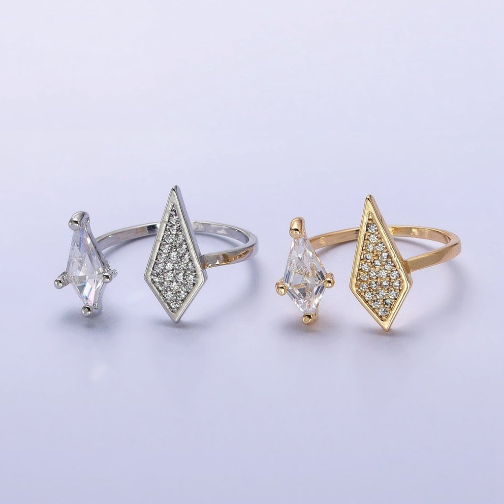 Cubic Open Marquise Stacking Ring Gold Marquise Cuff Ring Silver Adjustable Ring Micro Pave Stone Geometric Ring Y-611 Y-612 - DLUXCA