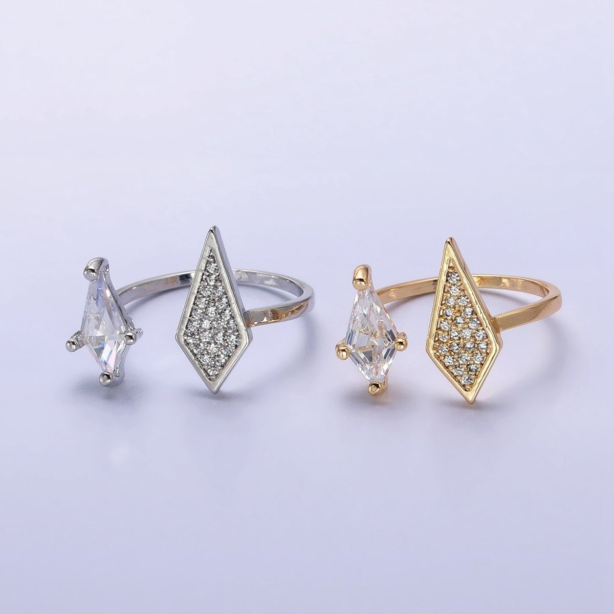 Cubic Open Marquise Stacking Ring Gold Marquise Cuff Ring Silver Adjustable Ring Micro Pave Stone Geometric Ring Y-611 Y-612 - DLUXCA