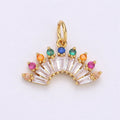 Cubic Rainbow Color CZ Fan Shaped Pendant, Micro Pave Colorful Cubic Zirconia Baguette Charm Pendant for Necklace earring Bracelet E-557 - DLUXCA