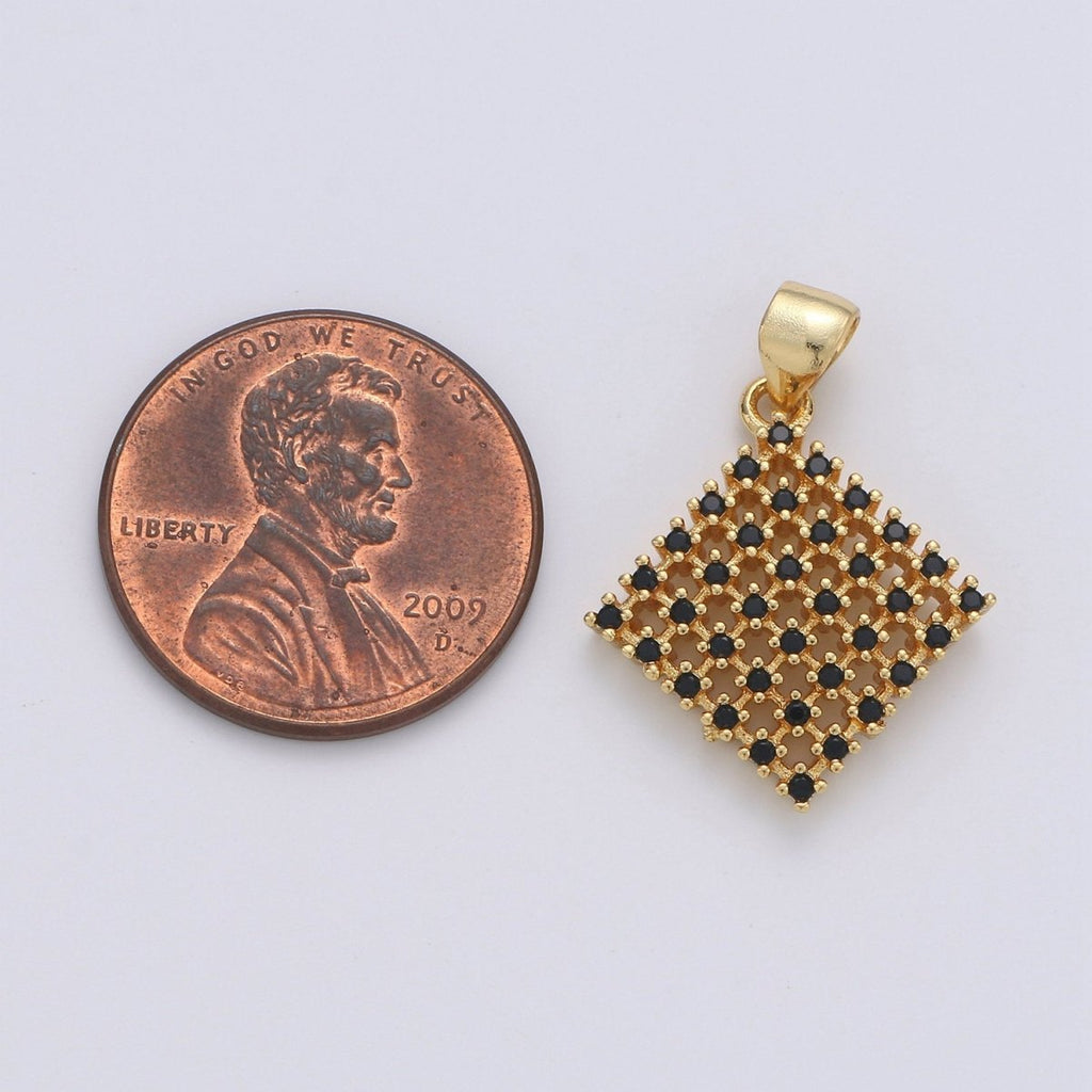 Cubic rhombus charm 14K gold plated Black Cubic CZ Geometric Charm for Necklace Bracelet Earring Component I-670 - DLUXCA