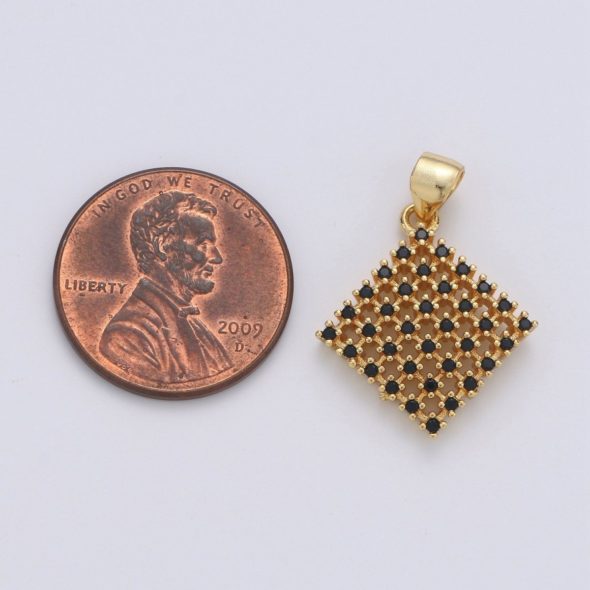Cubic rhombus charm 14K gold plated Black Cubic CZ Geometric Charm for Necklace Bracelet Earring Component I-670 - DLUXCA
