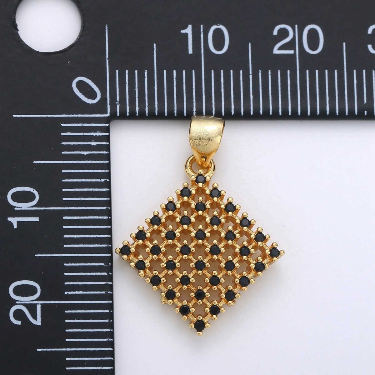 Cubic rhombus charm 14K gold plated Black Cubic CZ Geometric Charm for Necklace Bracelet Earring Component I-670 - DLUXCA