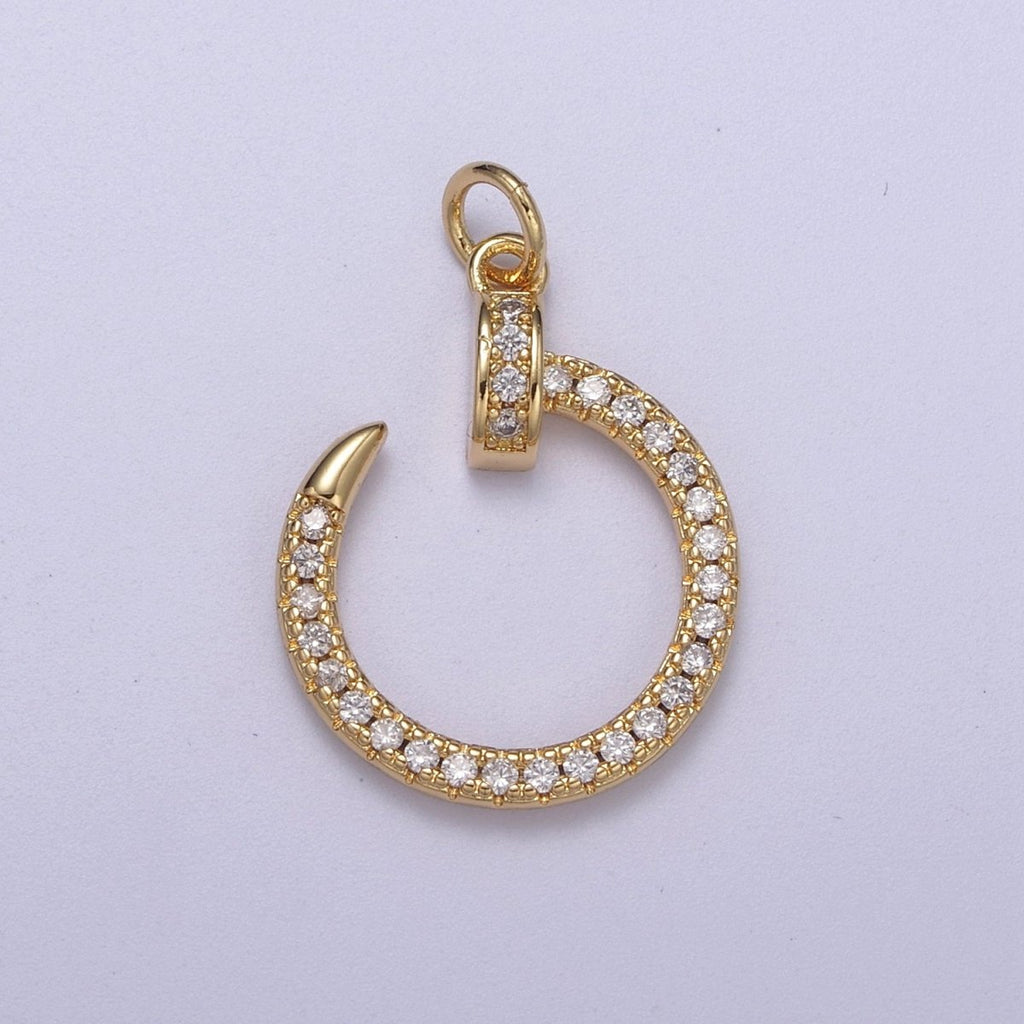 Cubic Round Circle Charm Dangle 14k Gold plated CZ Charm Silver Open Pendant N-262 N-263