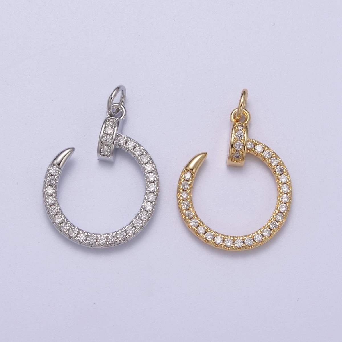 Cubic Round Circle Charm Dangle 14k Gold plated CZ Charm Silver Open Pendant N-262 N-263