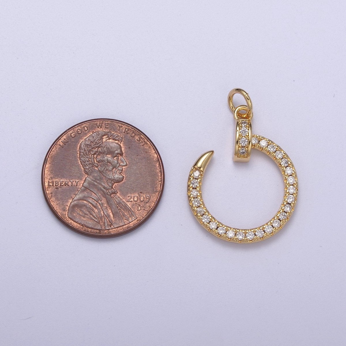 Cubic Round Circle Charm Dangle 14k Gold plated CZ Charm Silver Open Pendant N-262 N-263