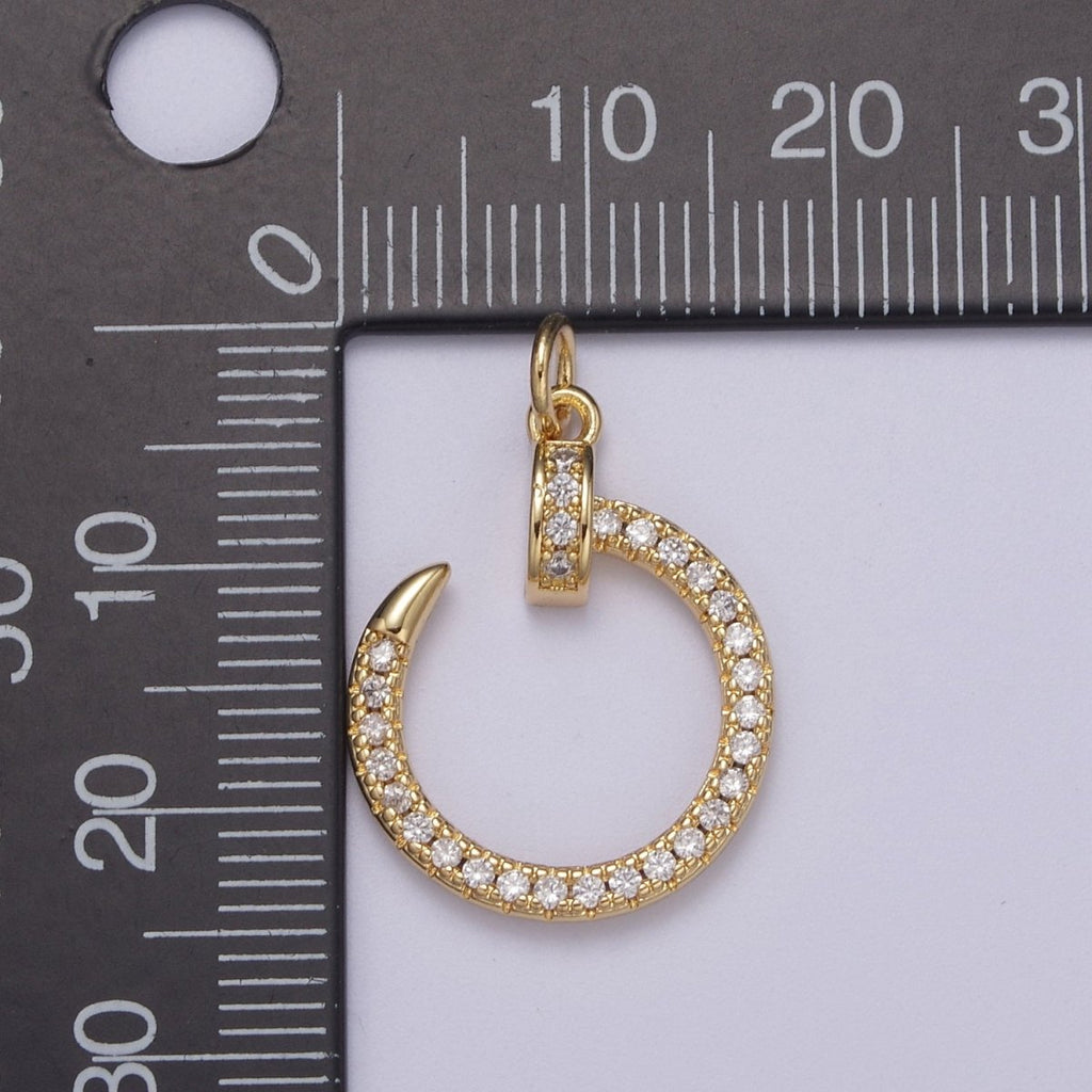 Cubic Round Circle Charm Dangle 14k Gold plated CZ Charm Silver Open Pendant N-262 N-263