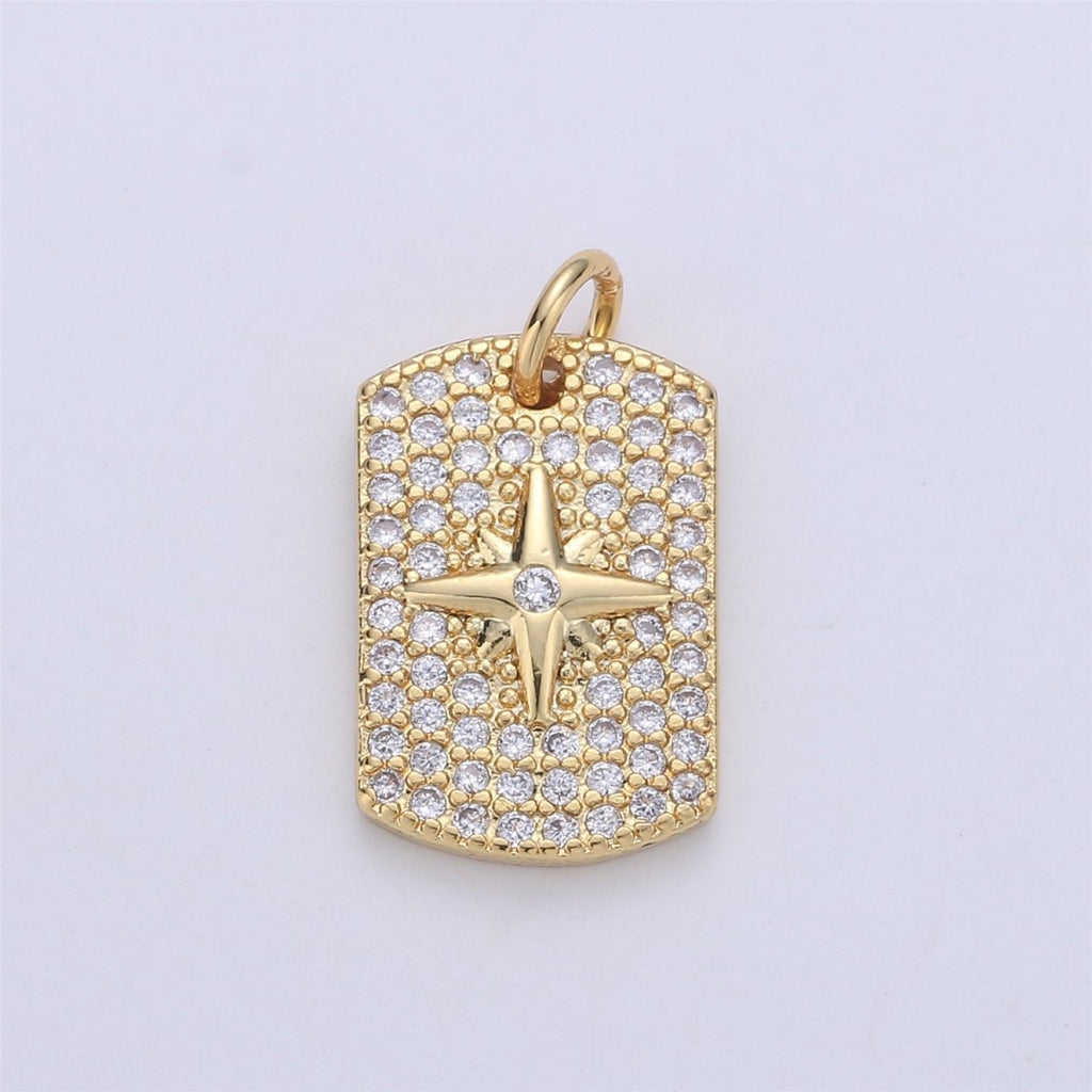Cubic Star Pendant Micro Pave Military Tag Dog Tag charms in 24k Gold plated for Necklace Component I-564 - DLUXCA