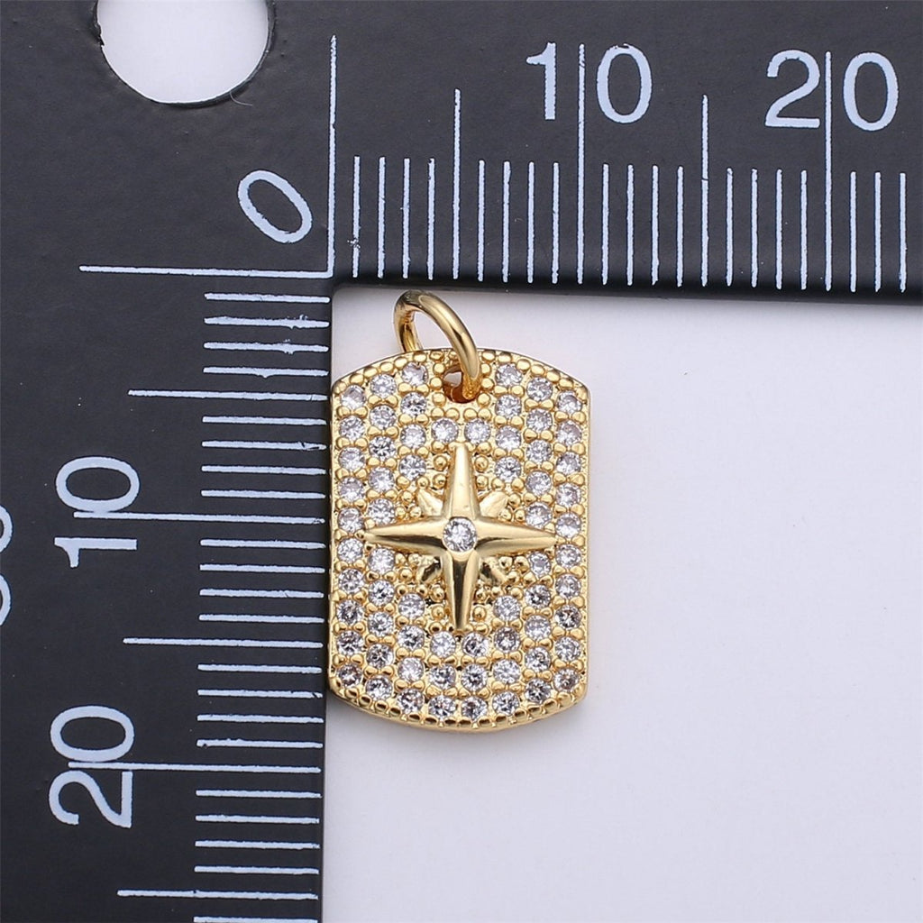 Cubic Star Pendant Micro Pave Military Tag Dog Tag charms in 24k Gold plated for Necklace Component I-564 - DLUXCA