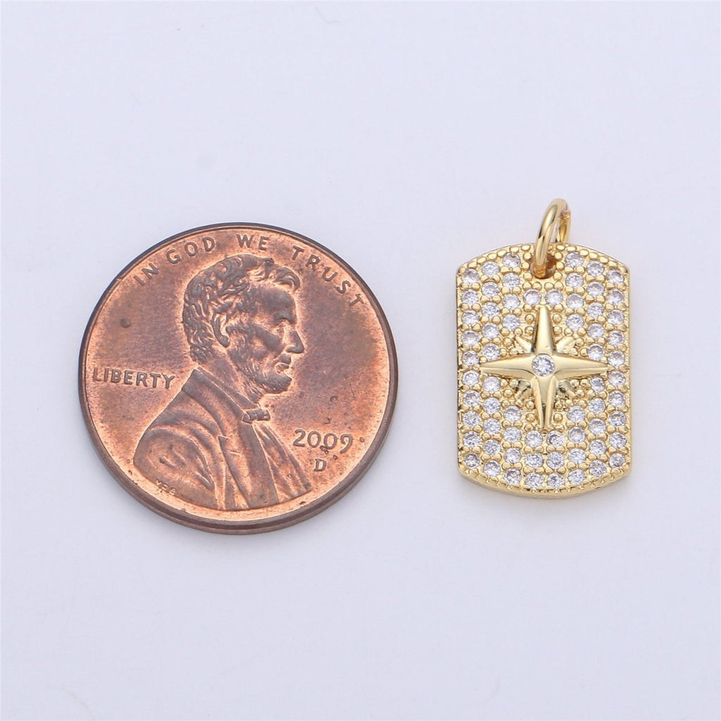 Cubic Star Pendant Micro Pave Military Tag Dog Tag charms in 24k Gold plated for Necklace Component I-564 - DLUXCA