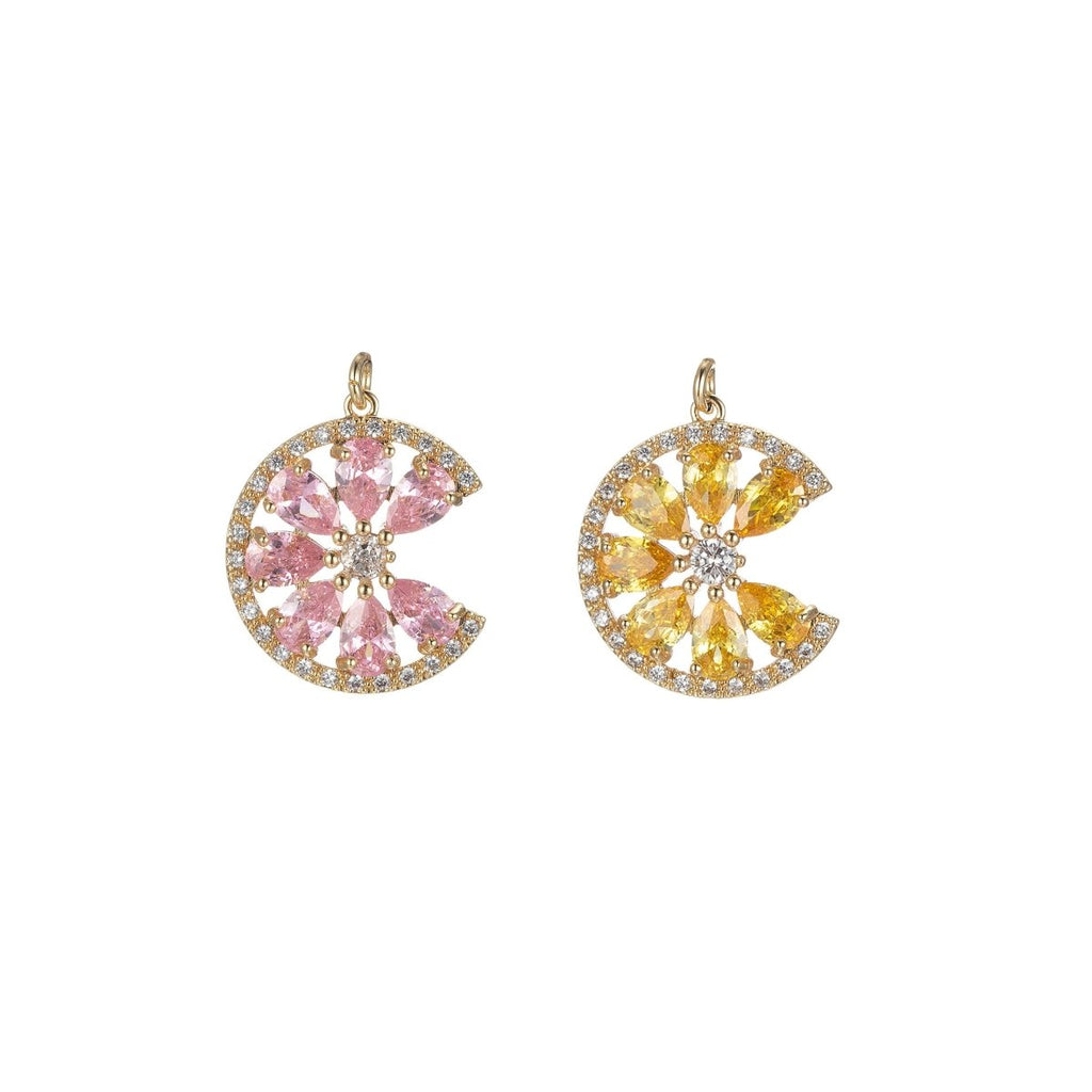 Cubic Sun Pendant Sunburst Charm Necklace, Celestial Jewelry Layering Necklace, Gifts for Her Pink Yellow Birthstone Jewelry Micro Pave E-843 E-844
