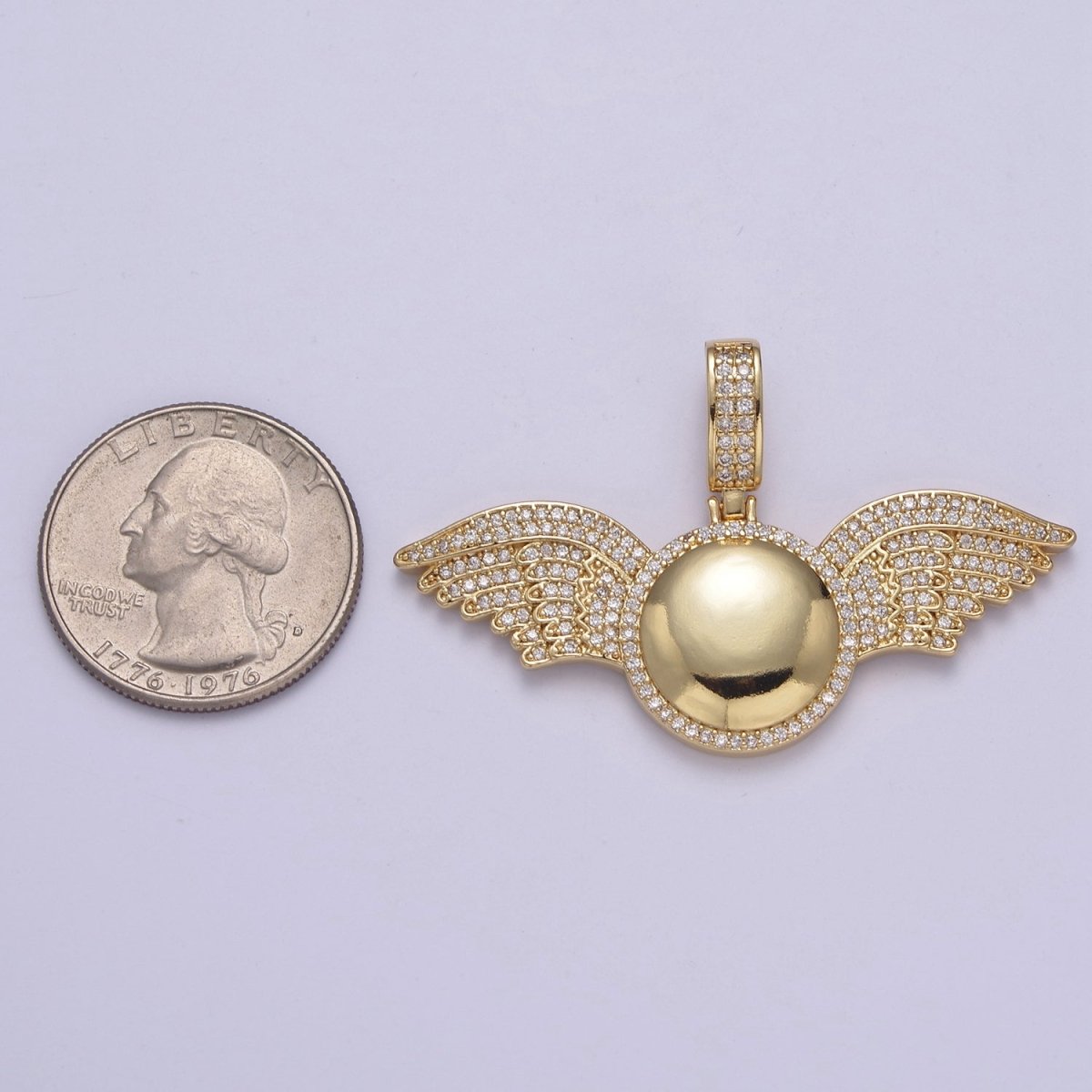 Cubic Wing Pendant 14K Gold plated Ball Round Statement Charm for Necklace H-298 - DLUXCA