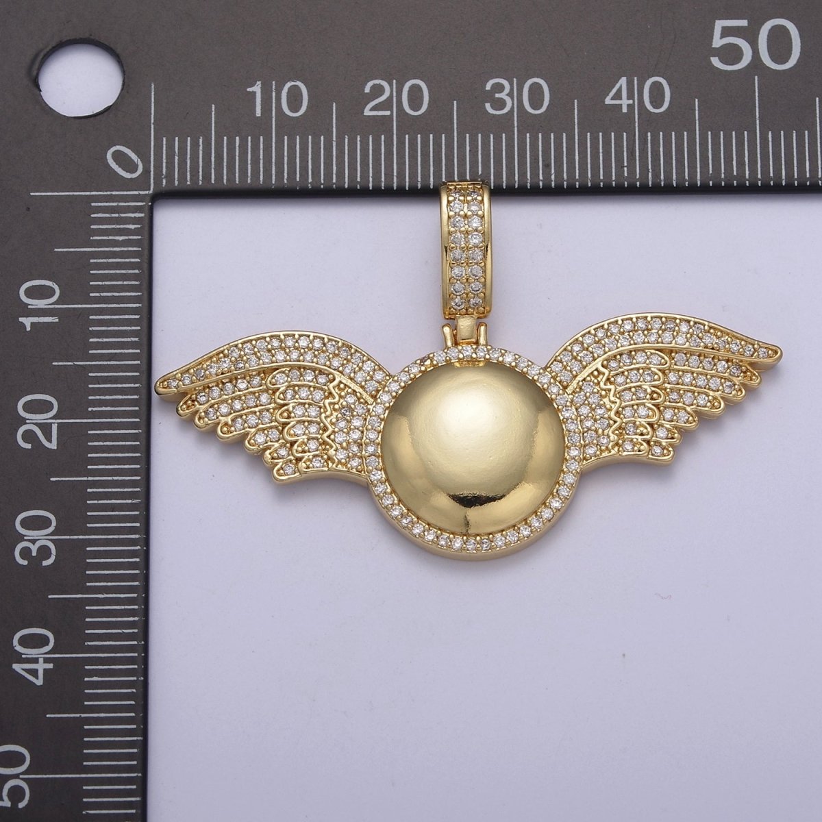 Cubic Wing Pendant 14K Gold plated Ball Round Statement Charm for Necklace H-298 - DLUXCA