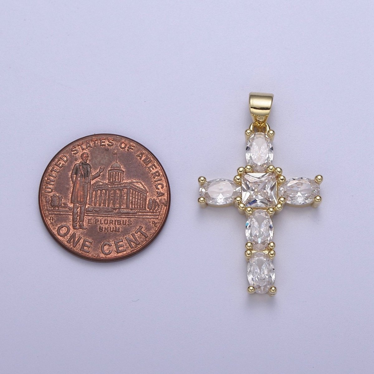 Cubic Zirconia Cross Pendant 14K Gold plated Cross charm for Religious jewelry Making H-400 - DLUXCA