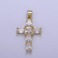 Cubic Zirconia Cross Pendant 14K Gold plated Cross charm for Religious jewelry Making H-400 - DLUXCA