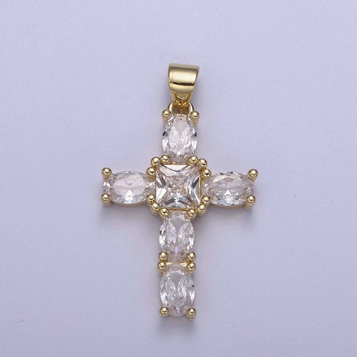 Cubic Zirconia Cross Pendant 14K Gold plated Cross charm for Religious jewelry Making H-400 - DLUXCA