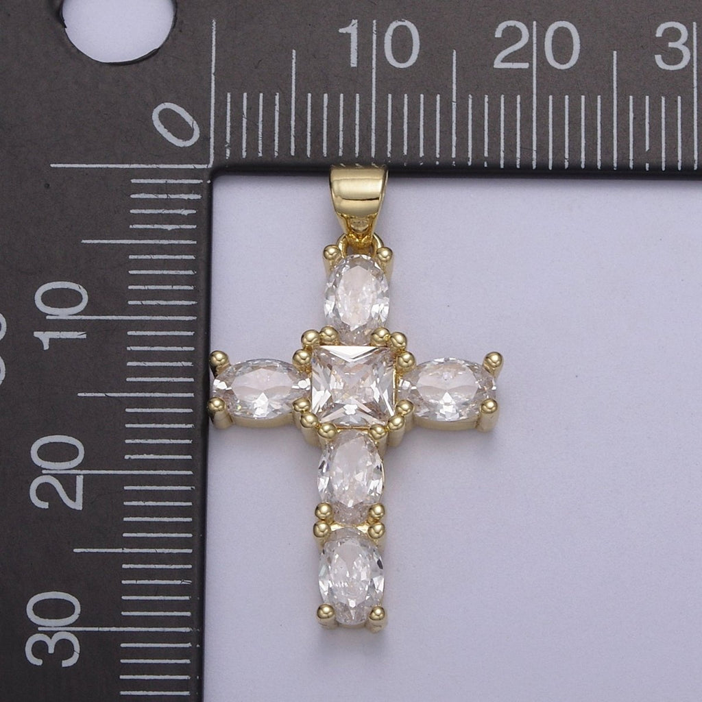 Cubic Zirconia Cross Pendant 14K Gold plated Cross charm for Religious jewelry Making H-400 - DLUXCA